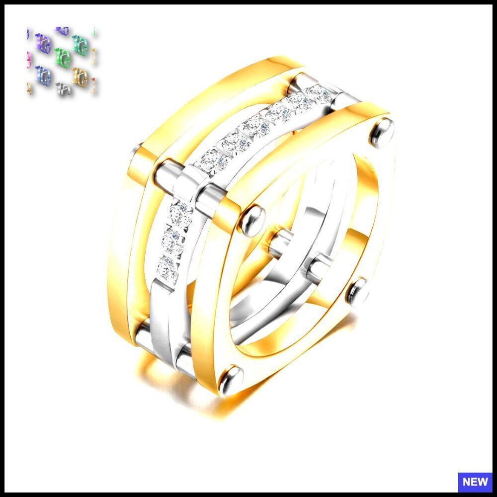 Gold Plated Chunky Statement Ring Cubic Zirconia Cocktail Jewelry Bold Wide